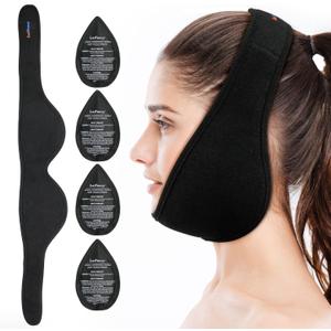 LotFancy Wisdom Teeth Ice Pack Head Wrap, Face Ice Pack for TMJ Jaw Toothache Pain Relief, with 4 Reusable Hot Cold Therapy Gel Packs, for Chin, Oral and Facial Surgery, for Kids, Teens, Petite Adults (Black(Smaller Size))
