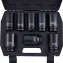 Axle Nut 3/4" Drive Deep Impact Socket Set, SAE, 1" to 1-1/2", 8pcs Heavy Duty Impact Socket Set for Large Auto Repairs, Agricultural implement (8pcs 3/4)