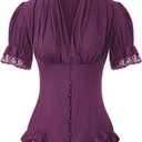 Scarlet Darkness Womens Work Tops Elegant Renaissance Pirate Shirt Short Sleeve Victorian Peasant Blouses,L