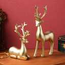 BESPORTBLE Christmas Reindeer Sculpture, 2Pcs Resin Deer Christmas Decoration Gold Elk Statues for Living Room, Desktop, Table Centerpiece, Bookshelf Xmas Home Decor