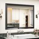SMIROR Matte Black Bathroom Mirror for Over Sink 48x 36 inch, Metal Thick Frame Rectangle Vanity Mirror for Wall, Anti-Rust, Horizontally or Vertically Mounted