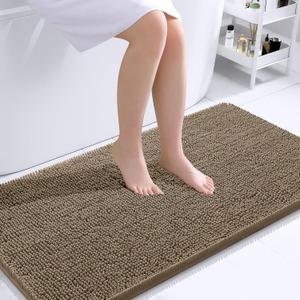 OLANLY Bathroom Rugs 44x24, Extra Soft Absorbent Chenille Bath Rugs, Rubber Backing Quick Dry, Machine Washable Bath Mats for Bathroom Floor, Tub and Shower, Home Decor Accessories, Tan