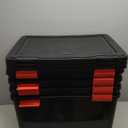 IRIS USA WeatherPro 74 Qt Storage Bins with Lids, 4 Pack, BPA-Free Plastic Gasket Box with Tight Latch and Seal, Stackable Nestable Tote Tub - Black/Red