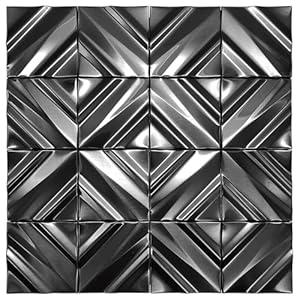 Blujellyfish Black Backsplash Tile for Kitchen Bathrrom Chevron Accent Wall Tiles 3D Wall Panels Modern Textured Decorative Tile for Luxury Home (Pack of 5)