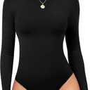 Irisnaya Women's Mock Turtleneck Long Sleeve Bodysuit Thong High Neck Body Suits Tops (Black)