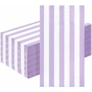 HEIPINIUYE 50 Pieces 3-ply Striped Paper Napkins Light Purple and White Guest Towels Disposable Hand Towels for Bathroom Wedding Birthday Baby Shower Dinner Napkins Disposable