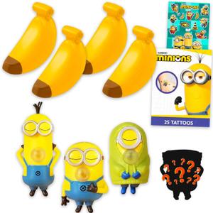 Minions Party Favor Set - Bundle of 2 Despicable Me Mystery Mini Squishy Stress Relief Figurines, Banana, Stickers, More | Minions Blind Box Pack