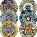 Ceramic Dessert, Salad Plates 8.5 Inch, Small Dinner Plate Set of 6- Serving Dishes for Thanksgiving & Christmas, Dishwasher & Microwave Safe - Bohemian Style