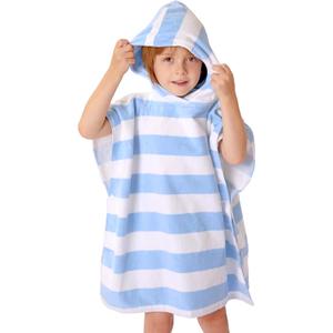 TBEZY Toddler Bath Towel Poncho Thick Cotton Striped Beach Towels for Kids Gifts (2-6, Blue)