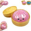 Glitter Dumpling Squishies, Dumpling Squishy Mystery Box, Colorful Dumplings Stress Balls Fidget Sensory Toy, Squeeze Dough Ball Stress Relief Toys with Food Steamer Stretchy Desk Toys(Glitter Pink)