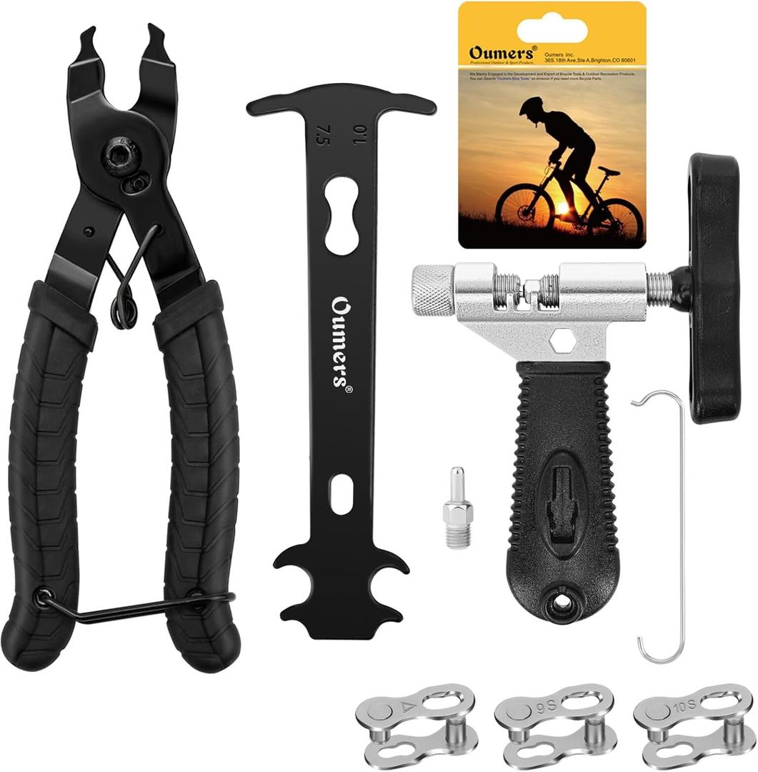Oumers Bike Chain Repair Tools Set, Bicycle Chain Break Tool, Master Link Pliers, Bike Wear Checker Indicator Opener Closer Remover Pliers (Black)