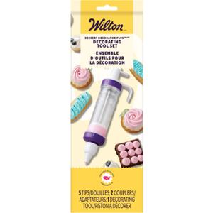 Wilton Dessert Decorator - The Kit Includes a Plunger-Style Tool, 2 Couplers, 1 Fill Tip, 4 Decorating Tips, Plastic, White & Purple