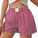 Ythomm Womens Lounge Shorts Y2k Striped Print Elastic Waist Pajama Shorts Cute Boxers Bottoms With Pockets Comfy Sleepwear (Red, L)
