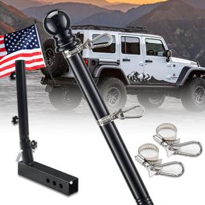 Truck Flag Pole Kit with Trailer Hitch Holder - 5FT Heavy Duty Flagpole for Trucks, Stainless Steel Flag Rings Hold Flag Securely, Dual Angle Design Holder with Windproof Sleeve for Truck, Pickup, Jeep