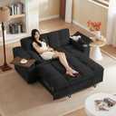 55" 3-in-1 Folding Convertible Sofa Bed, Queen Size Pullout Sofa, Modern Chenille Fabric, 360° Swivel Side Table, Easy Assembly, Perfect for Living Room