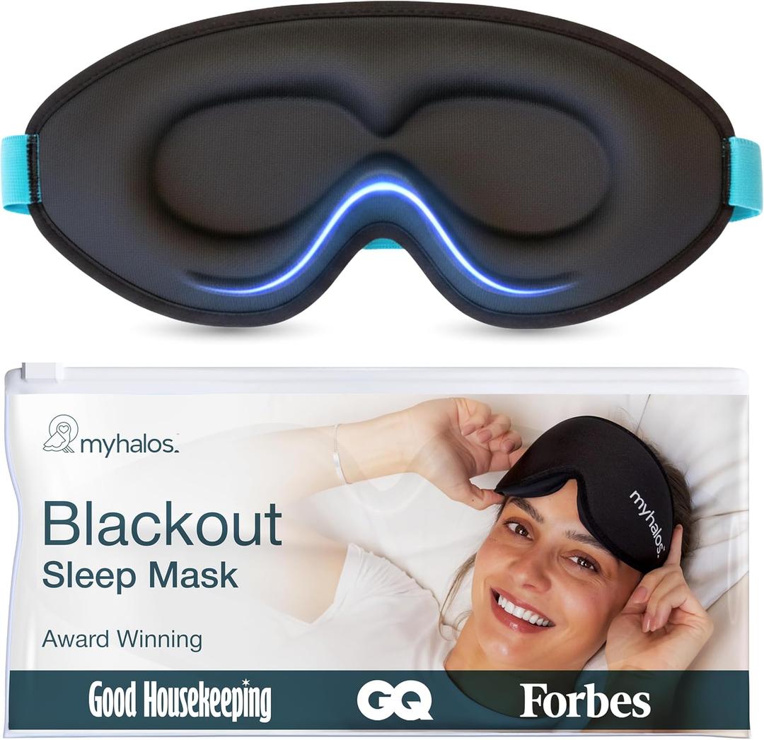 MyHalos Sleep Mask  3D Blackout Eye Mask for Women & Men, Side Sleepers, Zero Pressure Memory Foam Eyelash Friendly, Breathable,Award-Winning Sleep Aid for Travel (Black, 1 Count (Pack of 1)