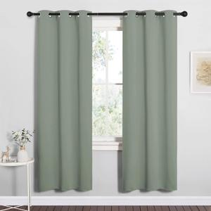 NICETOWN Bedroom Curtain Panels Blackout Draperies, Thermal Insulated Solid Grommet Blackout Curtains/Drapes (Greyish Green, 1 Pair, 34 by 72-inch)