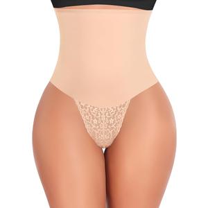 Werena Tummy Control Thong Shapewear for Women Mid High Waisted Body Shaper Underwear Lace Shaping Thong Girdle Panties (Large)