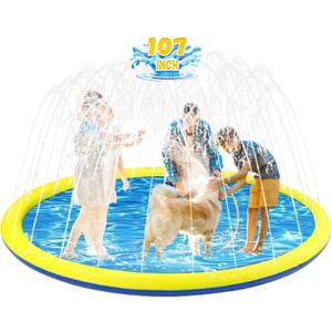 107 inch Extra Large Non-Slip Splash Pad Sprinkler for Kid and Dog, Kiddie Dog Pool, Toddler Outdoor Toys for Ages 3-12 Boys Girls, Summer Outdoor Water Kids Toys, Parent Games, Backyard, Lawn