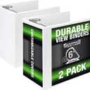 Samsill Durable 6 inch 3 Ring Binder, Locking D Ring 100% Recycled Chipboard, White, 2 Pack
