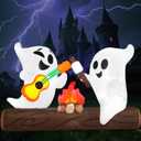 Joiedomi 6ft Long Halloween Inflatable Ghost Outdoor Decoration, Cute Blow Up Ghost Roasts Cotton Candy Over Campfire with LED, Halloween Blow Up Yard Decoration for Holiday Party Garden Lawn Decor