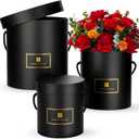 Hollyone Black Gift Box with Lids Set of 3 Round Nesting Gift Boxes Cylinder for Presents 3 Assorted Sizes Flowers Arrangements Boxes for Gift Giving Holiday Valentine Mom Gifts Present Wrapping