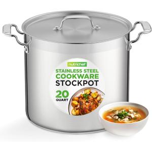 NutriChef 20 Quart Heavy-Duty Stockpot with Stainless Lid - Large Pot for Induction, Gas & Electric Cooktops, Perfect for Soups & Stews