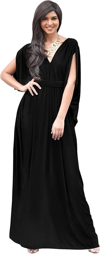 KOH KOH Womens Long V-Neck Summer Sexy Gown Grecian Flowy Sleeveless Maxi Dress, 18