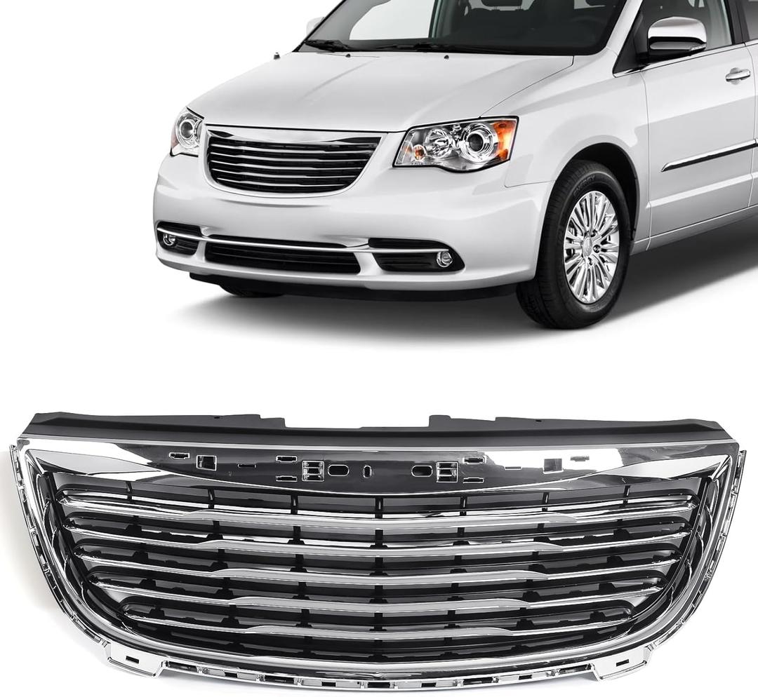 JOLONG Front Upper Grille Fit for Chrysler Town & Country 2011-2016 Bumper Hood Grill OE Style Replacement for CH1200350 68100692AB (Chrome)