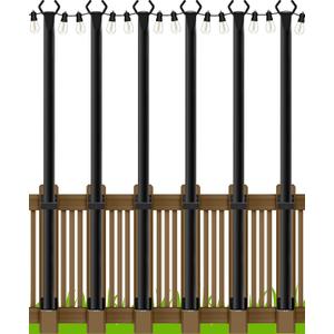 AHRLHR 5 Ft String Light Poles 6 Pack, String Light Poles for Outside with Fixing Clips,Hanging Light Poles for Deck Fence Garden Backyard Wall Bistro,Metal Poles for Outdoor String Lights