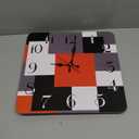 ArtSocket Wooden Wall Clock Silent Non-Ticking, Abstract Orange Black Grey Geometric Minimalist Checkered Square Rustic Wall Clocks Decor for Home Kitchen Living Room Office, Battery Operated(12 Inch)