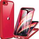 Miracase for iPhone SE Phone Case 3rd/2nd Generation 2022 2020 Full-Body with Built-in Glass Screen Protector, Heavy Duty 360 Protective Shockproof Bumper Cover for iPhone 8/SE 4.7 Inch, Red