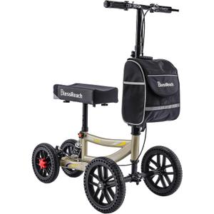 Knee Scooter, 300lbs Capacity, 13" Big PU Seat, Disc Brake Knee Walker, All Terrain Foldable Knee Scooter Walker with Bag for Foot Injuries Compact Crutches Alternative (Champagne)