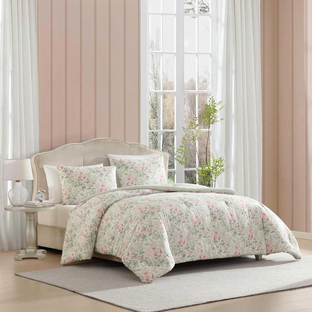 Laura Ashley - Queen Comforter Set, Bedding Set Includes Matching Bed Sheets, Shams & Pillowcases, Medium Weight, Oeko-TEX Certified (Arden Floral Pink)