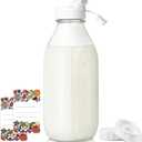 Syntic Square Liter Glass Milk Bottles with Airtight Lid - 100% Leak-Proof Heavy Duty Screw Cap, 32 Oz Glass Juice Bottles w Scale Mark, Reusable Jugs Pitcher for Homemade Juice(Extra 1 Lid and Pen)