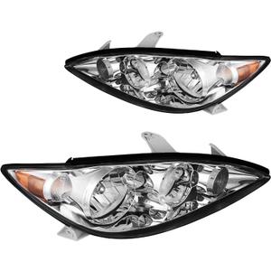PHILTOP Headlights Assembly fit for 2005-2006 Toyota Camry,Chrome Housing Clear Lens Amber Reflector,OE Style Headlamps (Driver + Passenger Side)
