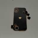 Caseative for iPhone Xr Case,Cute Plating Love Heart Wrist Strap Chain Bracelet Phone Case (Black)