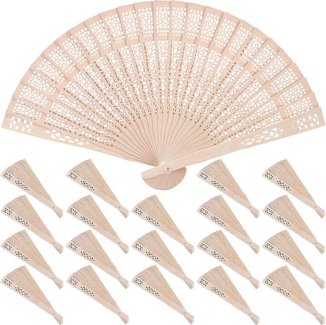 60 Pack 8 Inch Sandalwood Fan, Folding Wooden Openwork Personal Hand Held Folding Fans, Decorative Folding Fans for Wedding Decor, Dancing, Birthday Gift