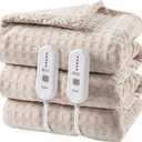 Dowin Electric Blanket King Size - Waffle Heated Blanket with Dual Control, 5 Heating Levels, 10 Hrs Auto Off, Sherpa Fleece Warming Blanket for Bed, Machine Washable, 90x100 Khaki