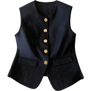 GORGLITTER Women's Button Up Blazer Vest Top Dressy Sleeveless V Neck Business Casual Work Tops Trendy (Black, S)