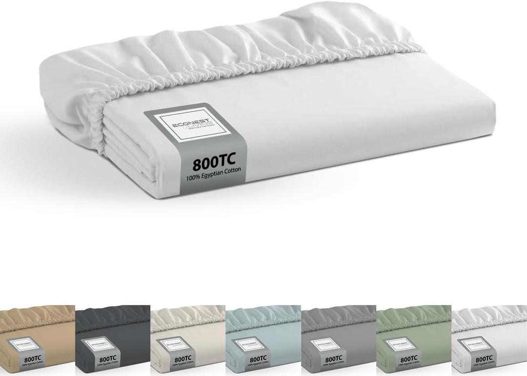 100% Egyptian Cotton King Fitted Sheet Only-800 Thread Count Cotton, Soft, Durable, Cooling 16 Deep Pocket Sateen Weave Bottom, Luxury Hotel Quality,White