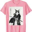 Samurai Cat Warrior Ink - Japanese Art Feline Katana T-Shirt, XL