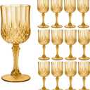 CHLJAR 7oz Plastic Vintage Drinking Glasses Wine Glasses Vintage Champagne Flutes Unbreakable Wedding Glassware Crystal Water Goblets Reusable Drinkware (Amber, 12 PCS)