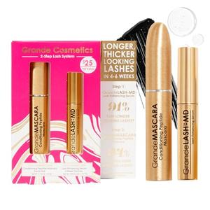 Grande Cosmetics 2-Step Lash System Set, GrandeLASH-MD & GrandeMASCARA Conditioning Peptide Mascara for Fuller, Healthier, Longer-Looking Lashes
