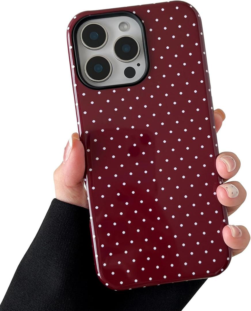 Compatible with iPhone 13 Pro Case, Fashion Cute Polka Dot Pattern Aesthetic Design for Women, Soft TPU and Hard Back Shockproof Phone Case for iPhone 13 Pro 6.1 inch, Wine Red