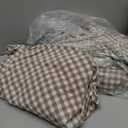 MooMee Gingham Sheet Set 100% Washed Cotton Linen Like Textured Breathable Soft w/Fully Elasticized 1619" Deep Pocket (Classic Gingham Brown, King)