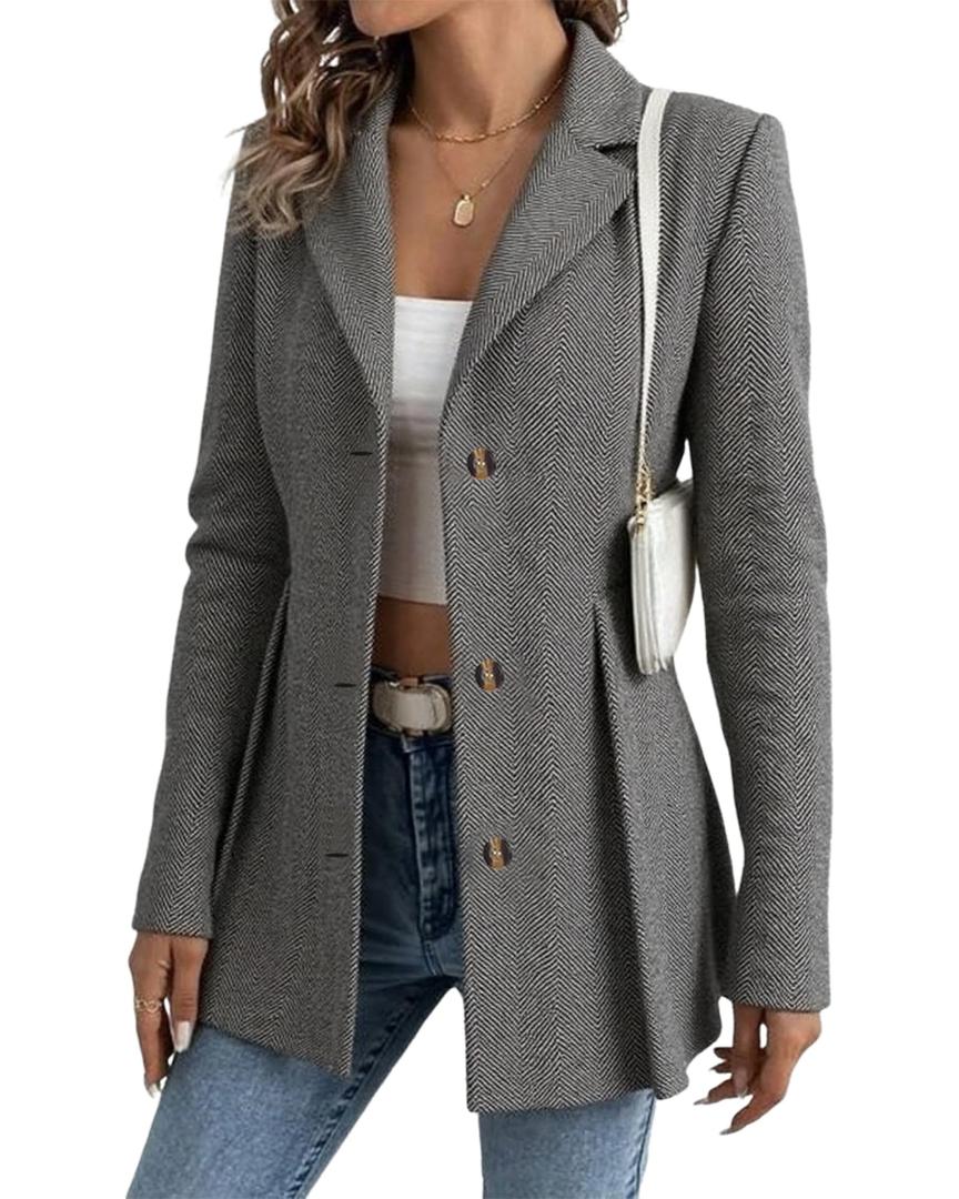 HVT Womens Casual Blazers Lightweight Cardigan Jacket Open Front Long Sleeve Tweed Office Suit Jackets Blazer Grey (Gray, L)