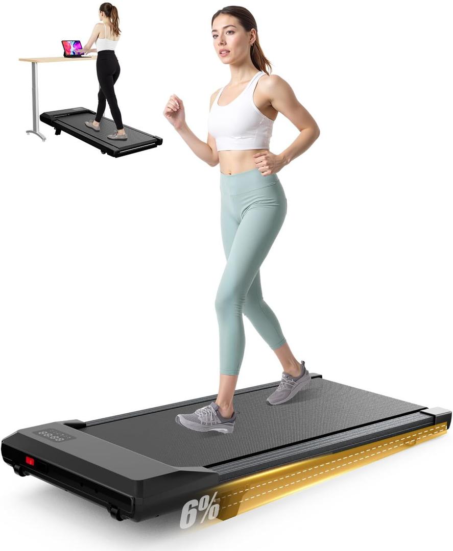 Superun Walking Pad with 6% Incline, Under Desk Treadmill for Home Office, LED Display, 2.5 HP Quiet Walking Jogging MachineWalking pad Treadmill with APP and Remote Control, 300 lbs Capacity (Black)