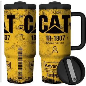CAT Oil 30 oz Tumbler with Handle Funny Tumbler for Men Dad Birthday Gifts for Men Travel Mug Double Wall Vacuum Insulated Cup with Lid and Straw (Pack of 1)