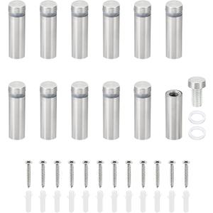 PATIKIL 1/2 x 1.6 inch Sign Standoff Screws, 12 Set Stainless Steel Wall Standoff Mounting Hardware Advertising Glass Nail for Hanging Acrylic Picture Frame Acrylic Panel, Silver